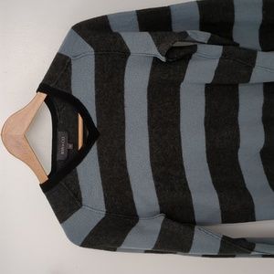 Pale blue and grey striped lightweight wool sweater